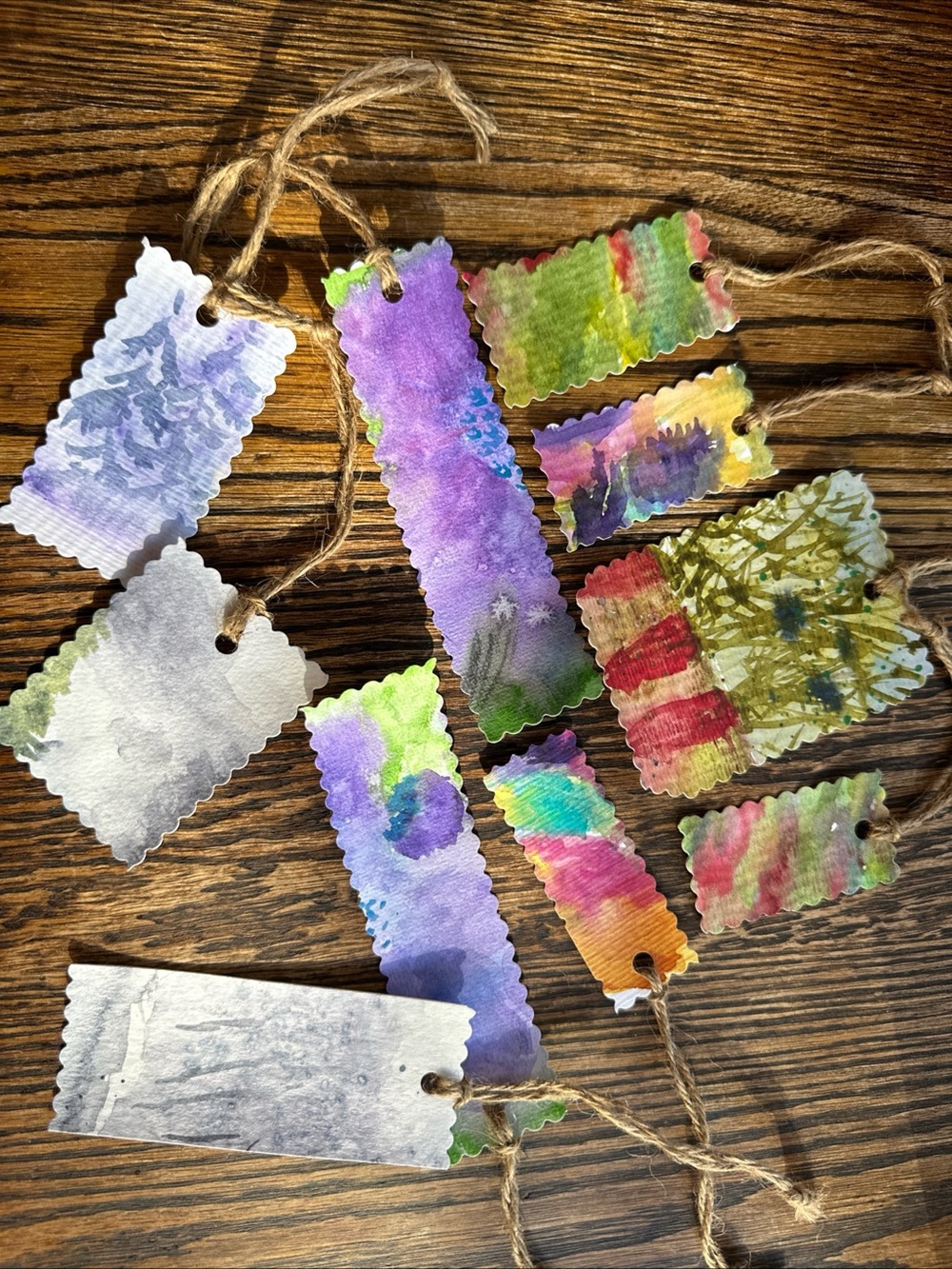 Handmade Watercolor Gift Tags - Multicolor Set Journaling Small Bookmarks
